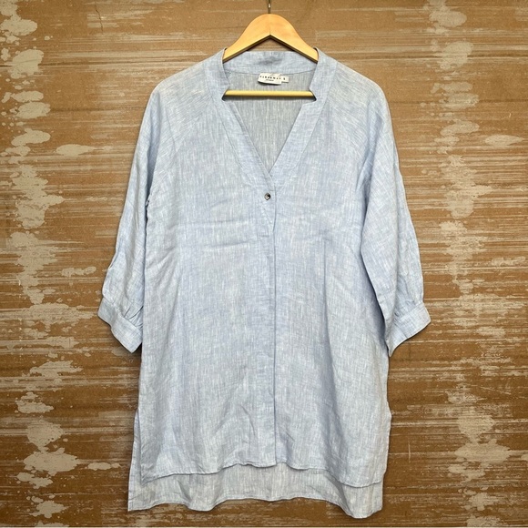 Harshman 100% Linen Tunic Blouse Blue Laggen Look Organic Art to Wear Womens S - Picture 1 of 4